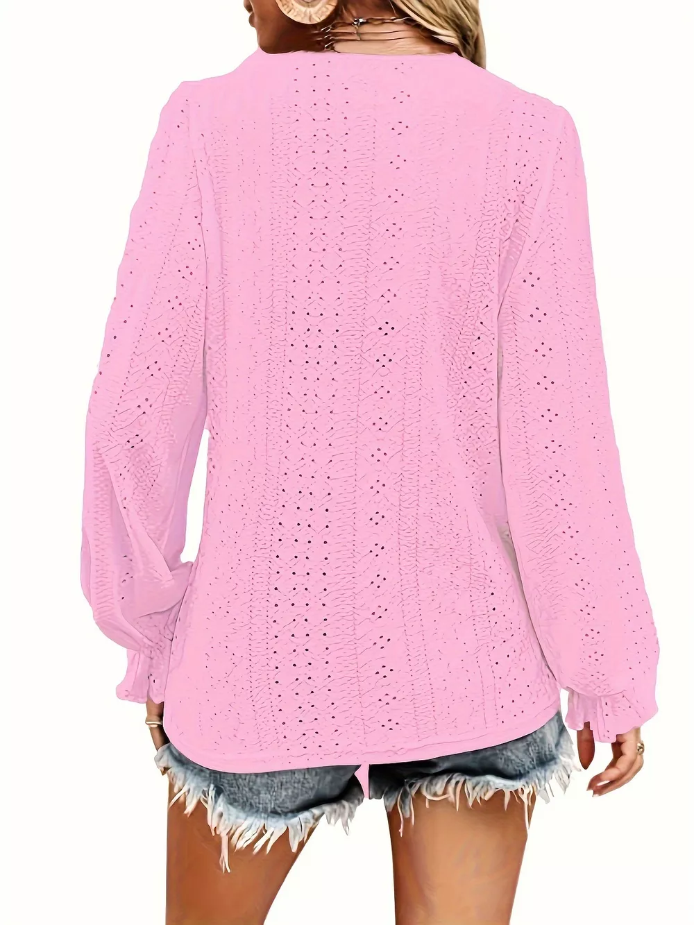 Plus Size Eyelet V-Neck Flounce Sleeve Blouse, image 11