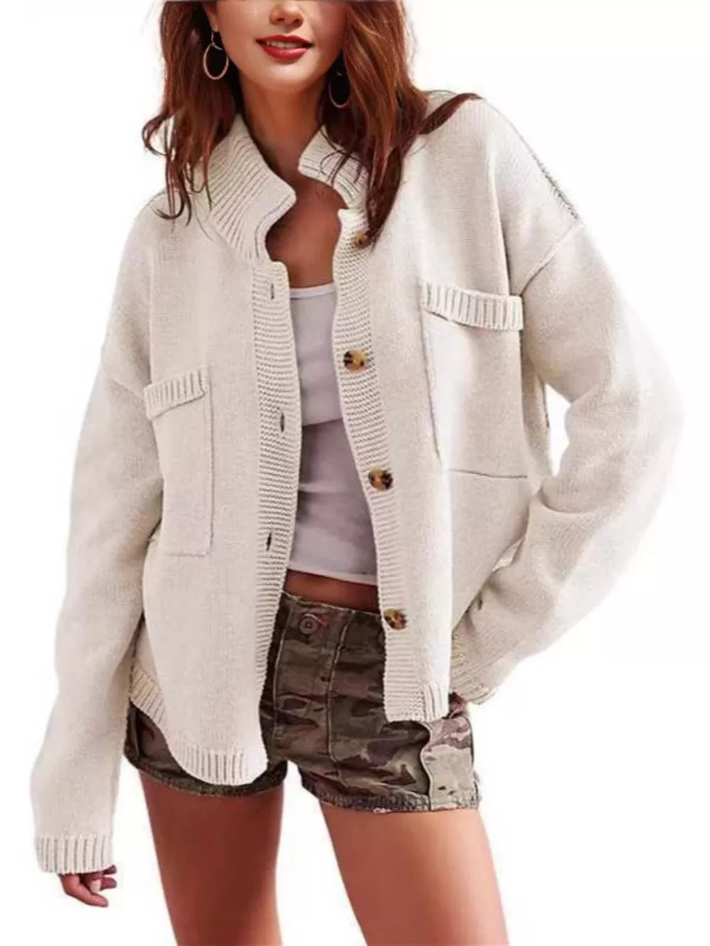 Casual Knit Button-Down Cardigan, image 5