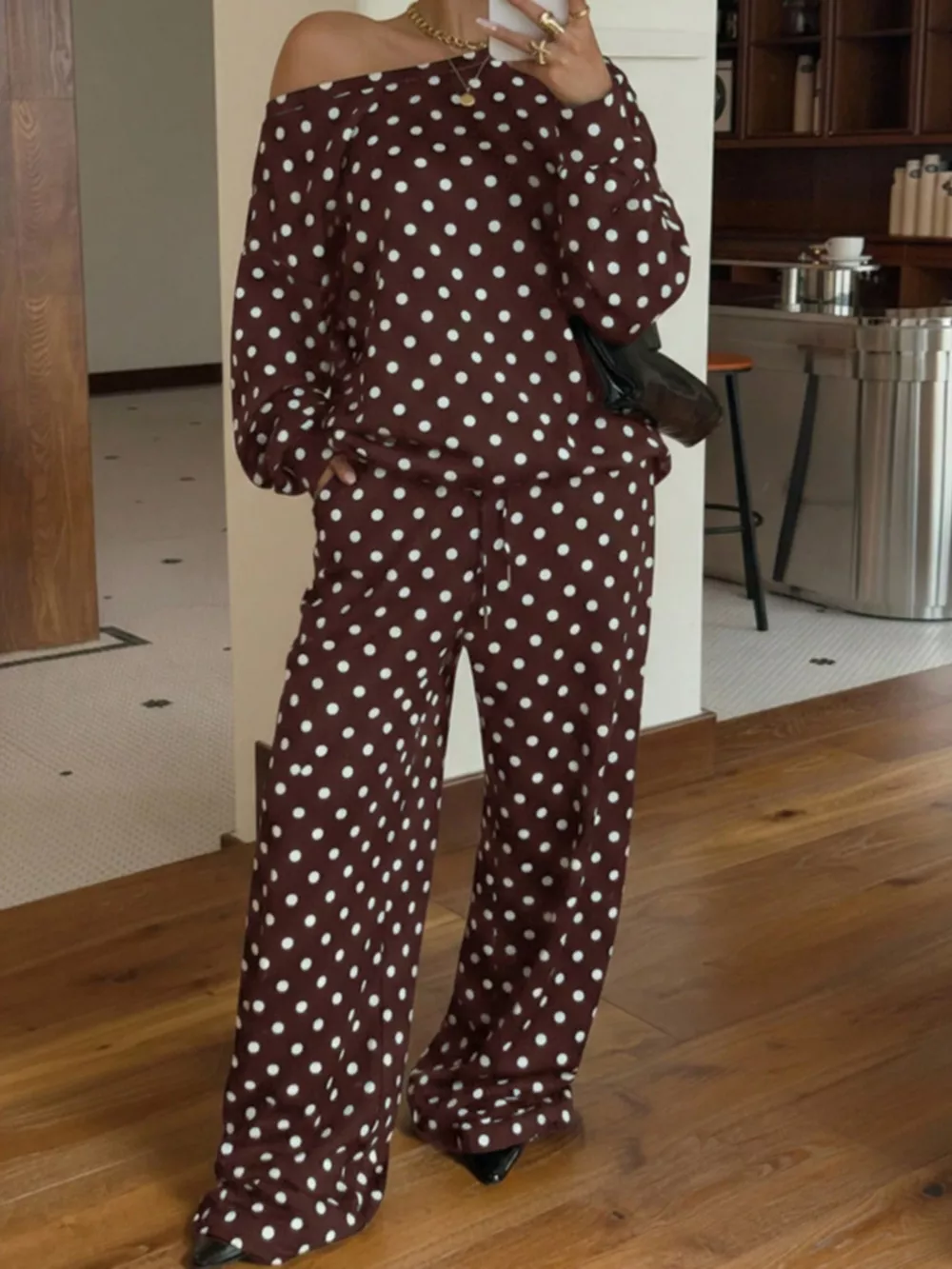 Polka Dot Long Sleeve Top and Pants Set, image 17