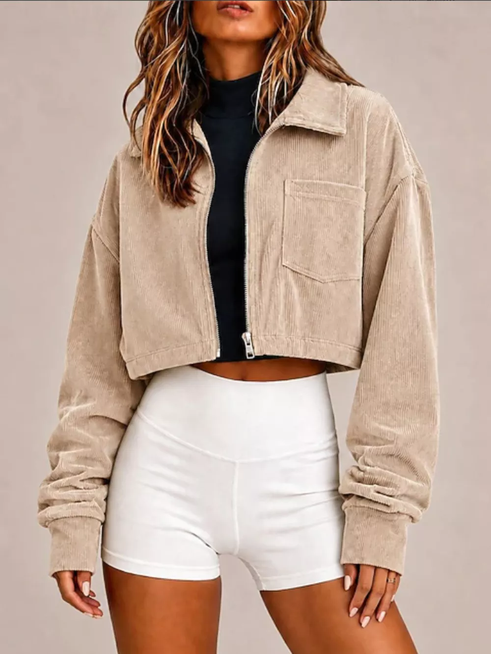 Corduroy Zip Up Cropped Jacket, image 5