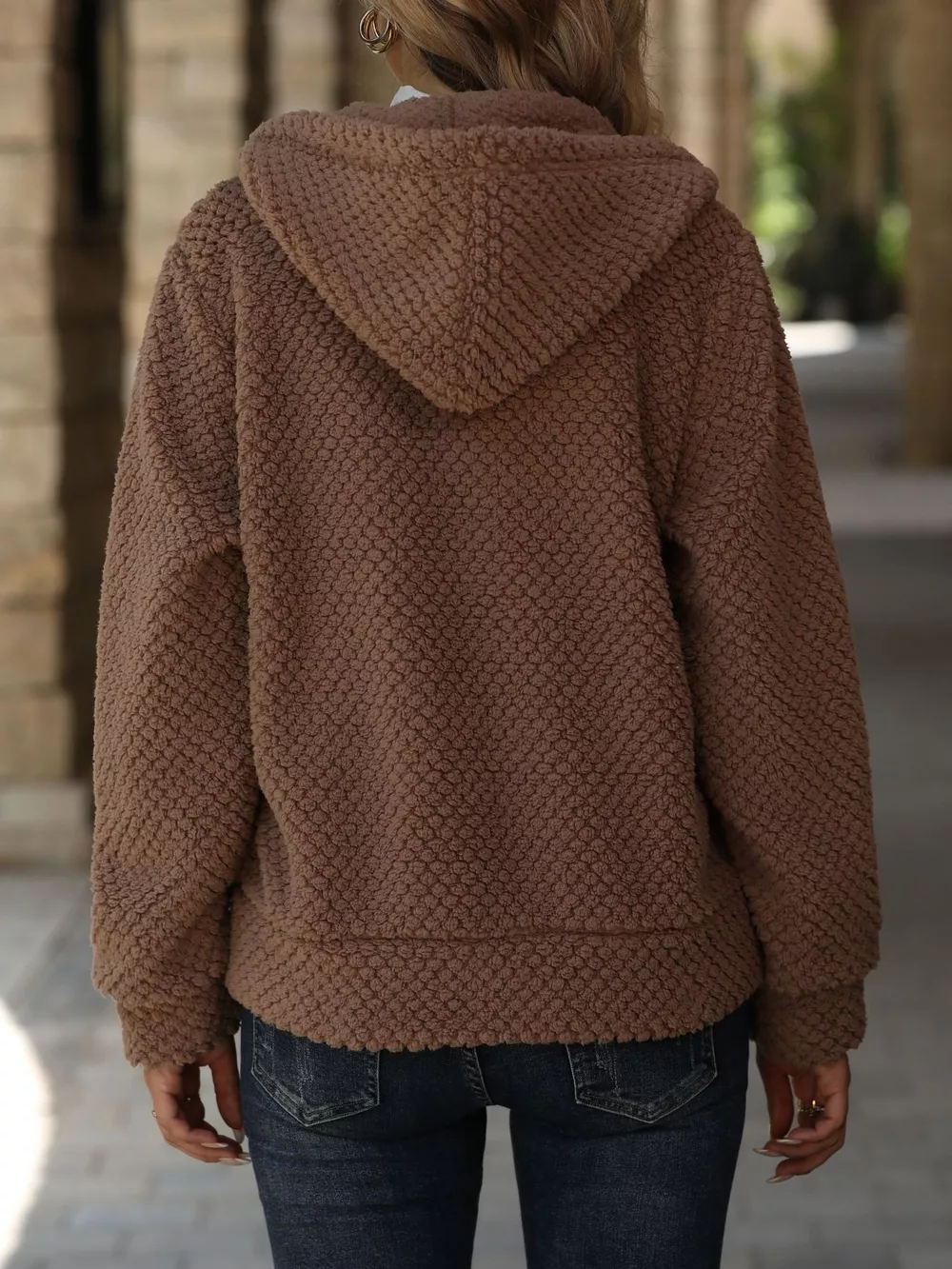 Textured Knit Zip-Up Hooded Outerwear, image 5