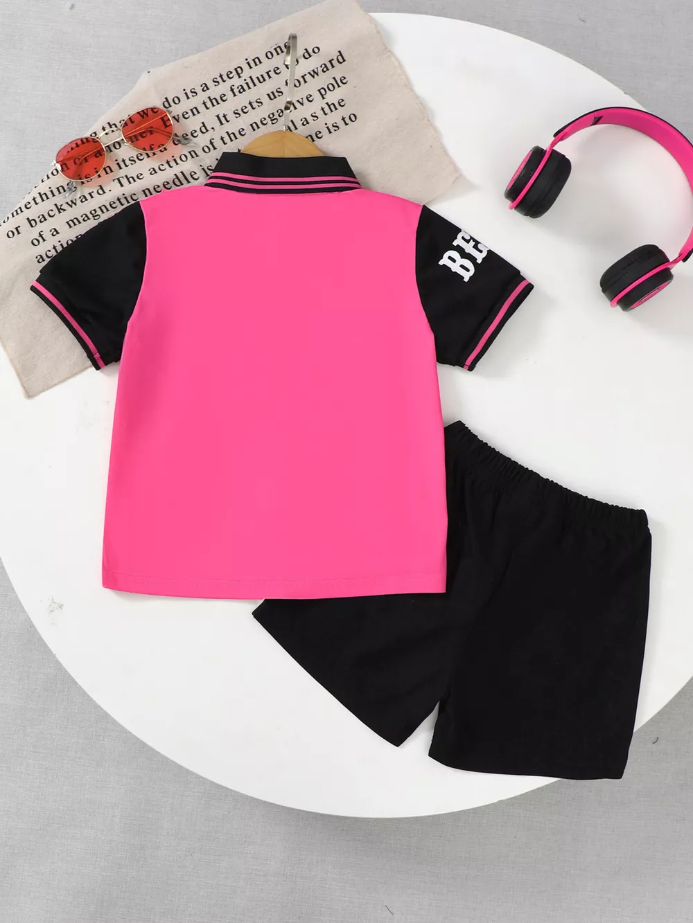 Children's Letter Graphic Polo Shirt & Shorts Set, image 2