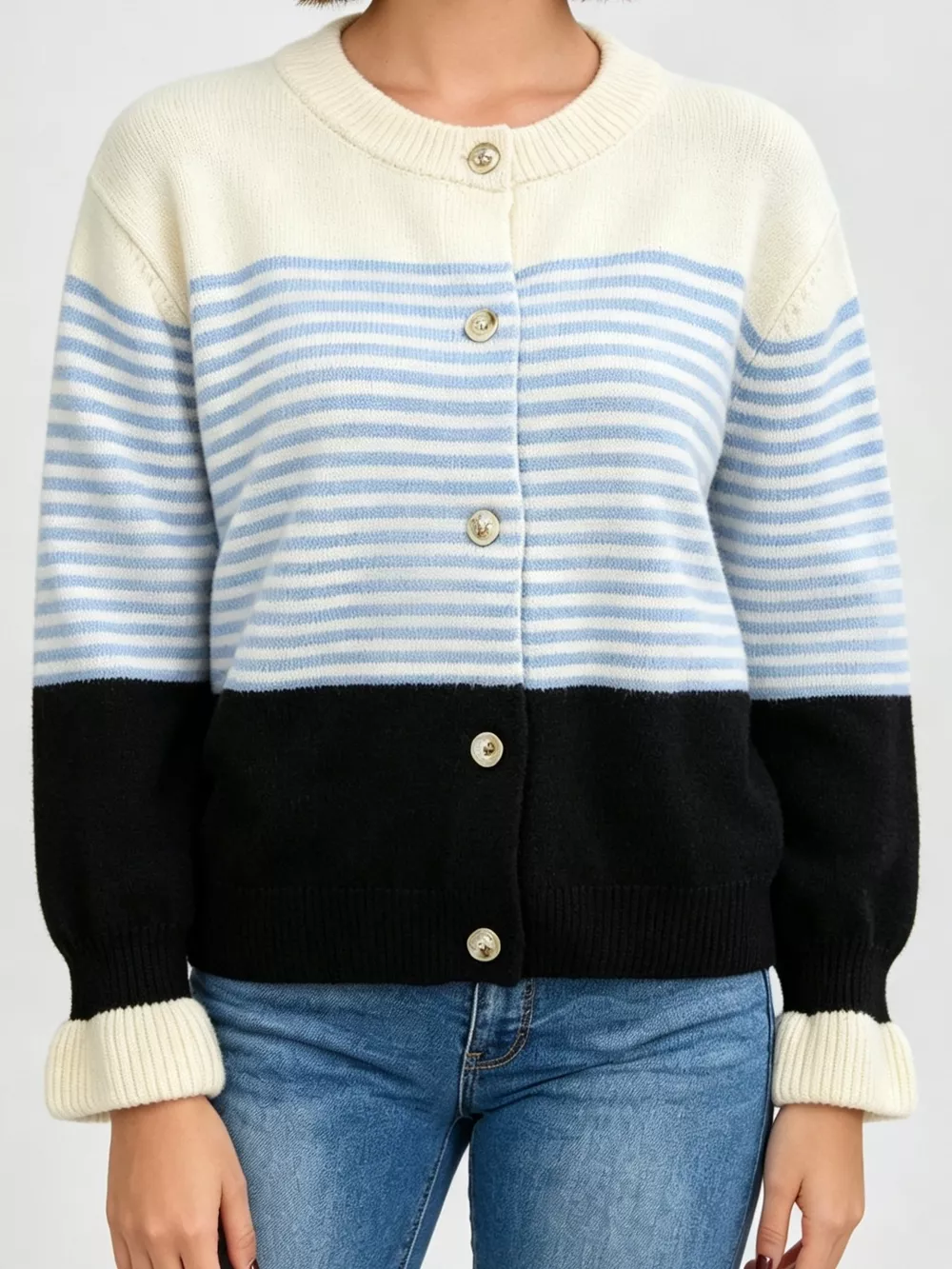 Color Block Striped Button Up Cardigan, image 4