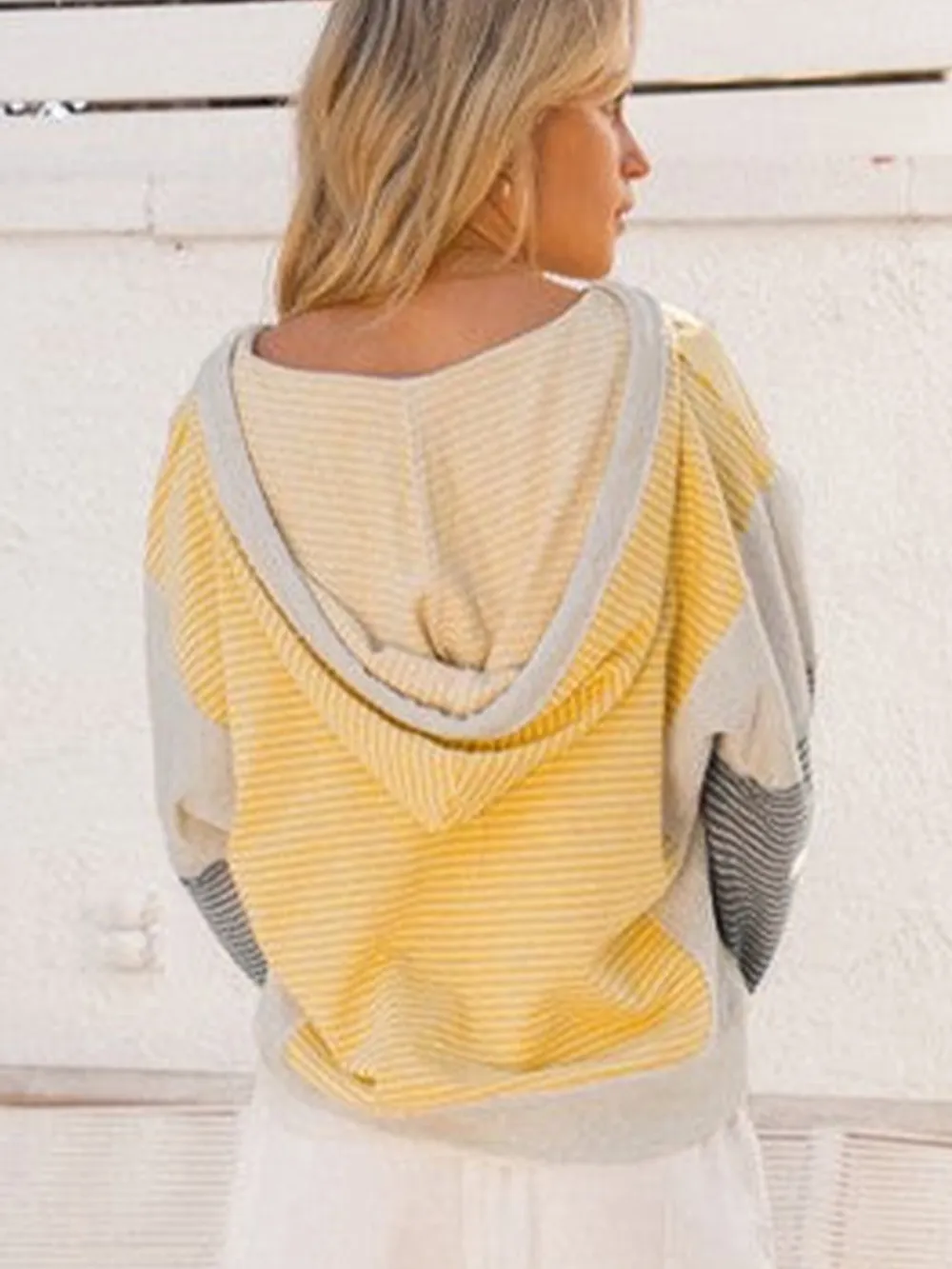 Striped Color Block Hoodie with Drawstring, image 4