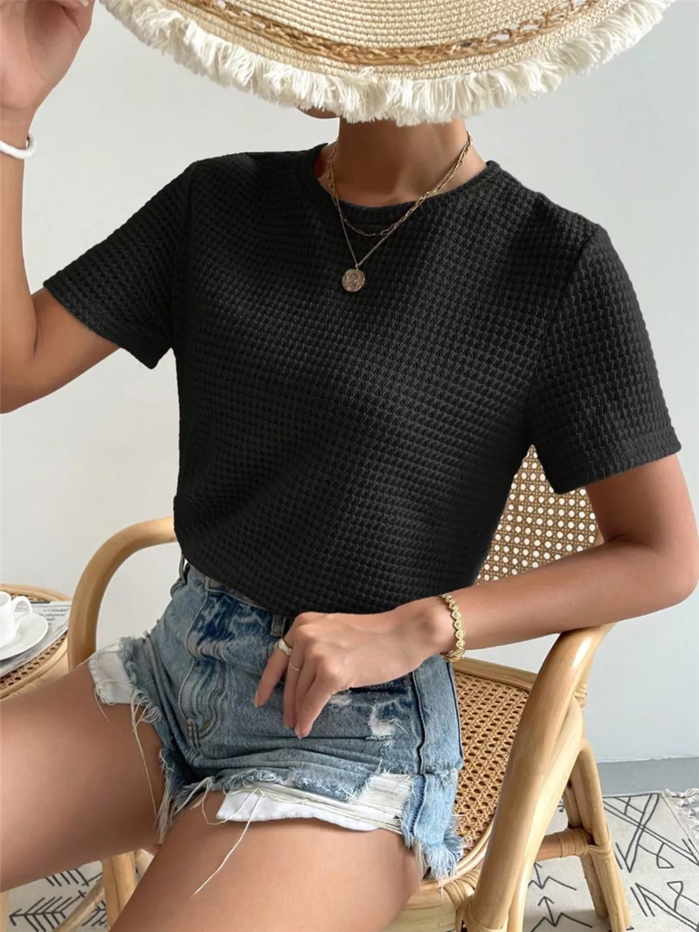Waffle Knit Short Sleeve T-Shirt, image 13
