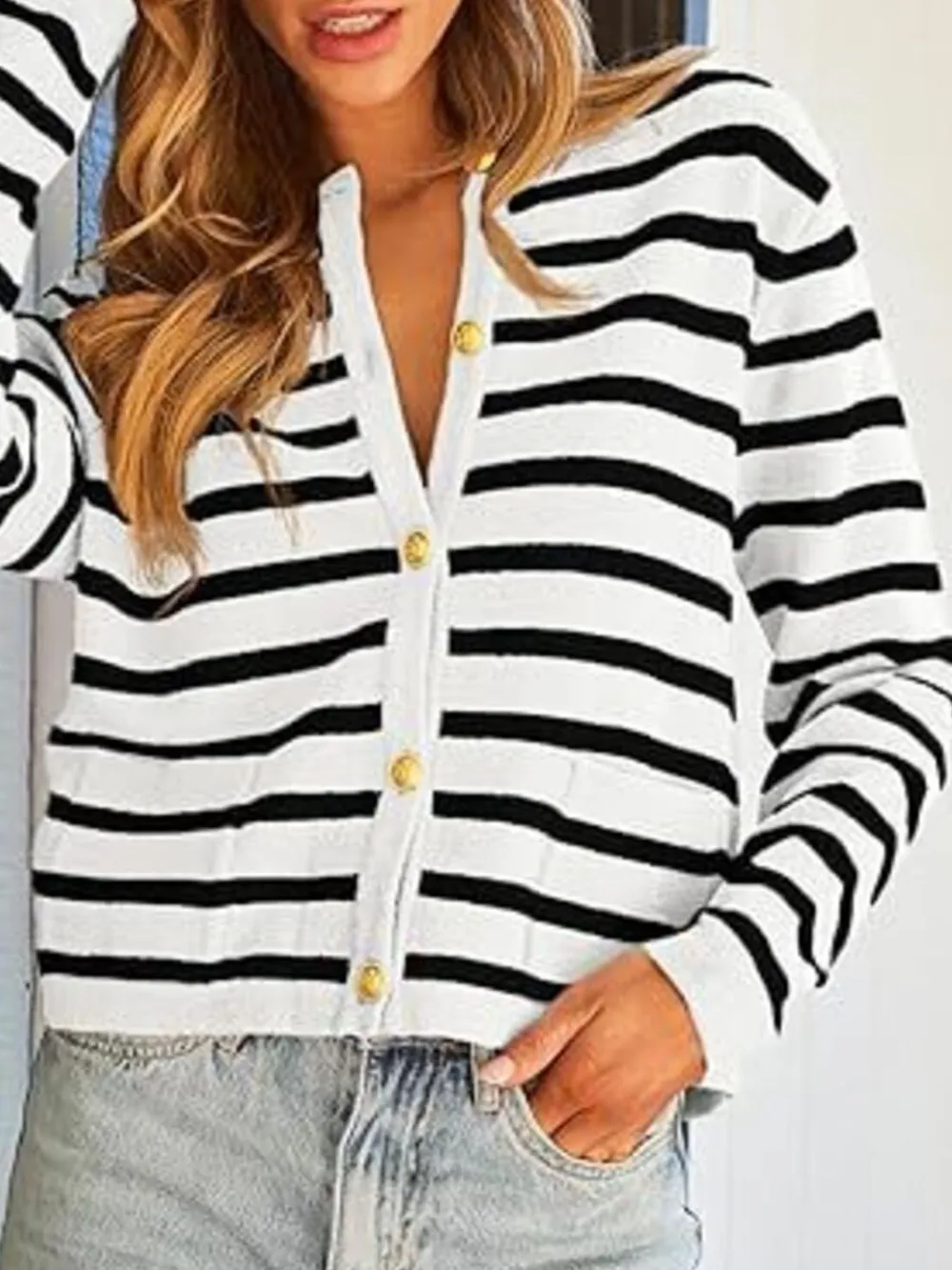 Striped Button-Up Cardigan, image 4