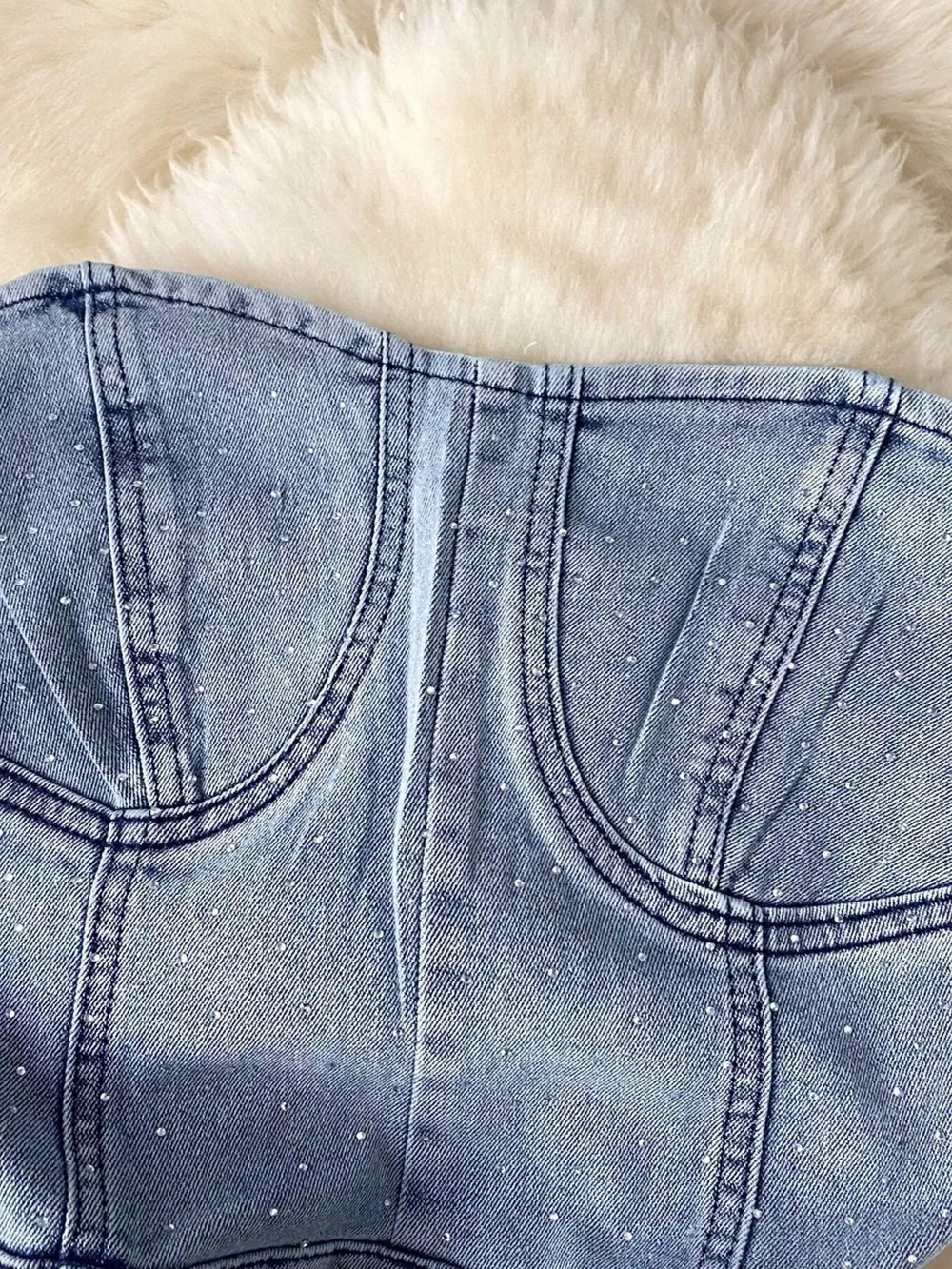 Strapless Denim Romper with Pockets, image 5