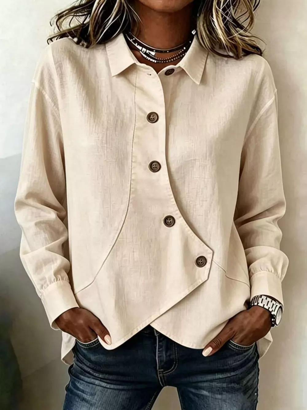 Full Size Asymmetrical Button Down Shirt Plus Size, image 4