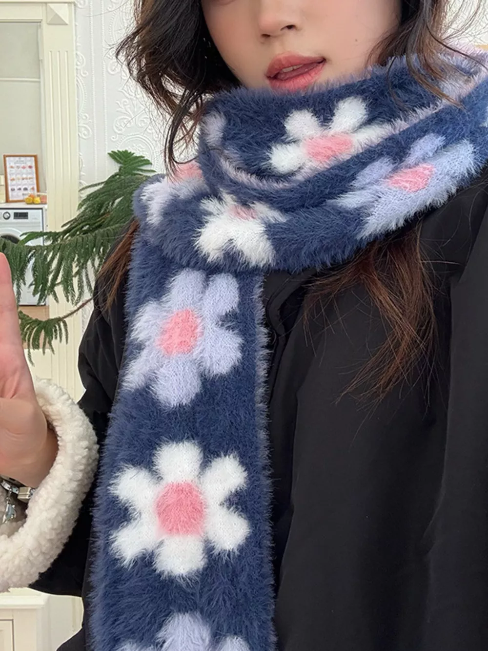 Floral Fuzzy Knit Scarf, image 6