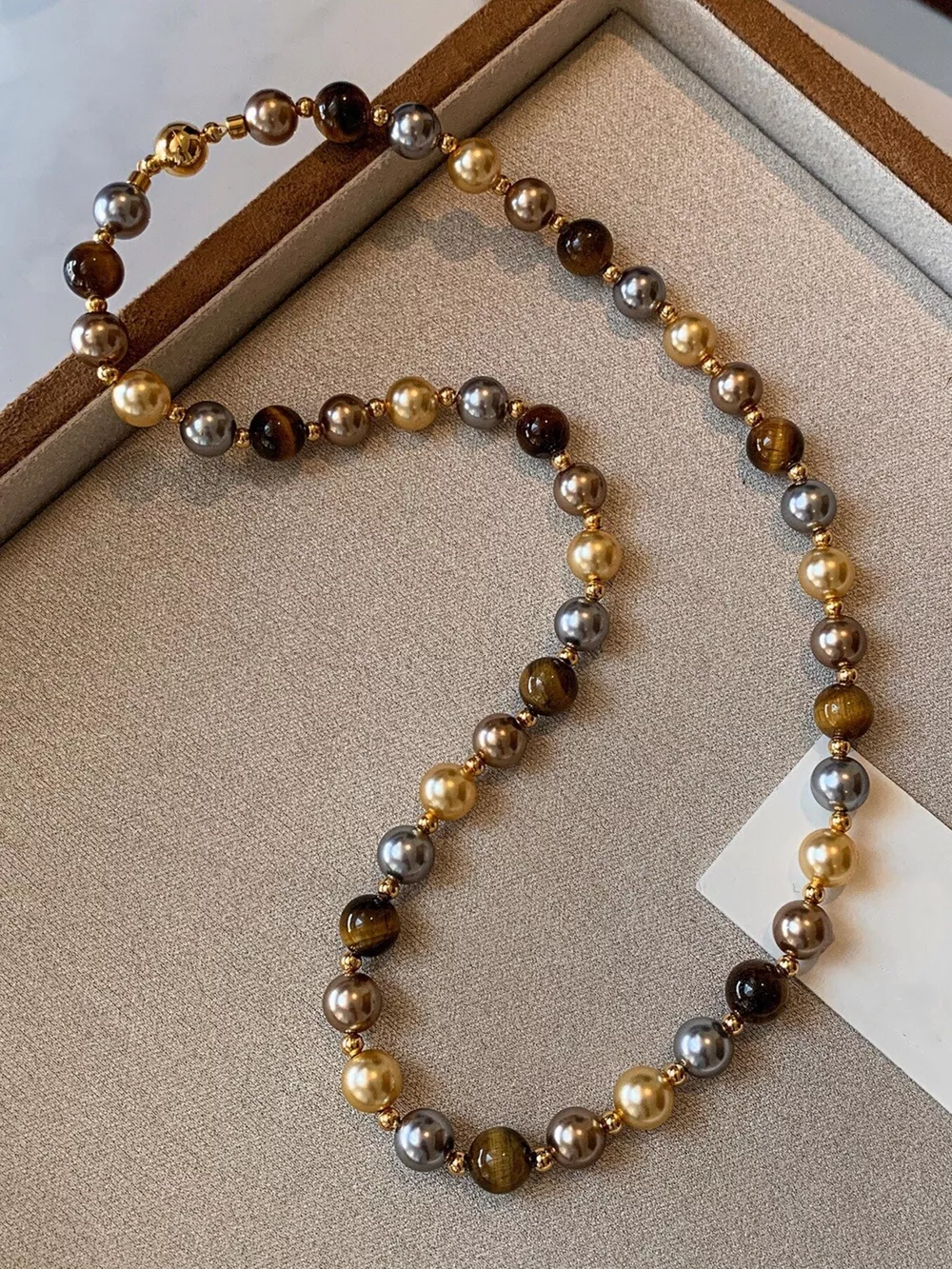 Tiger Eye & Pearl Beaded Necklace, image 4