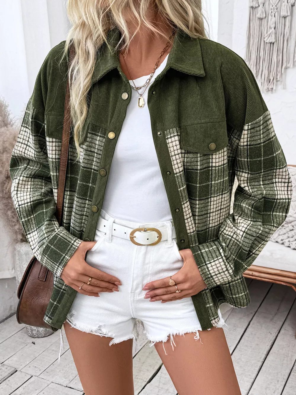 Plaid Button Up Long Sleeve Shacket, image 5