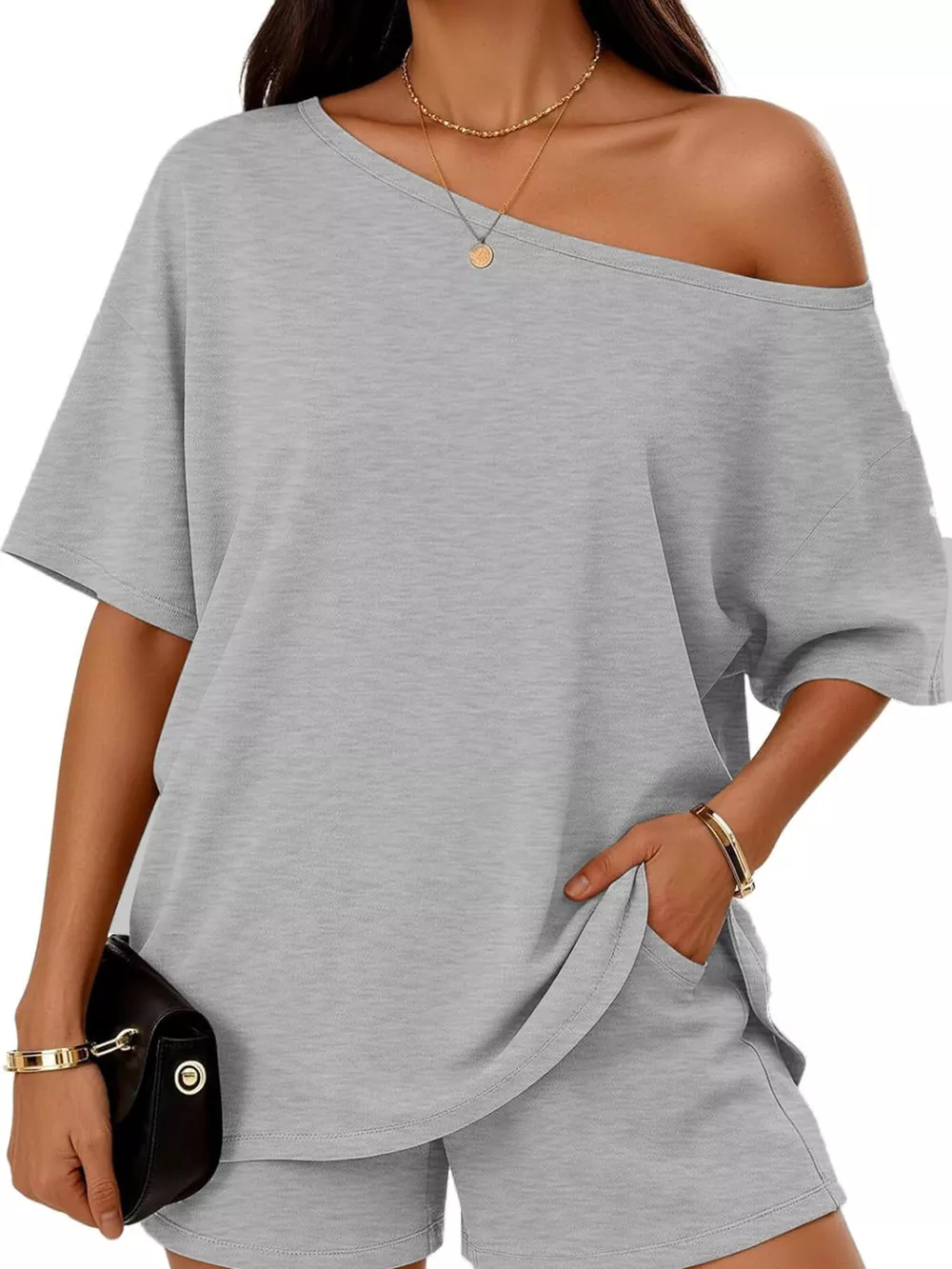 Full Size One Shoulder Top and Shorts Set Plus Size, image 11