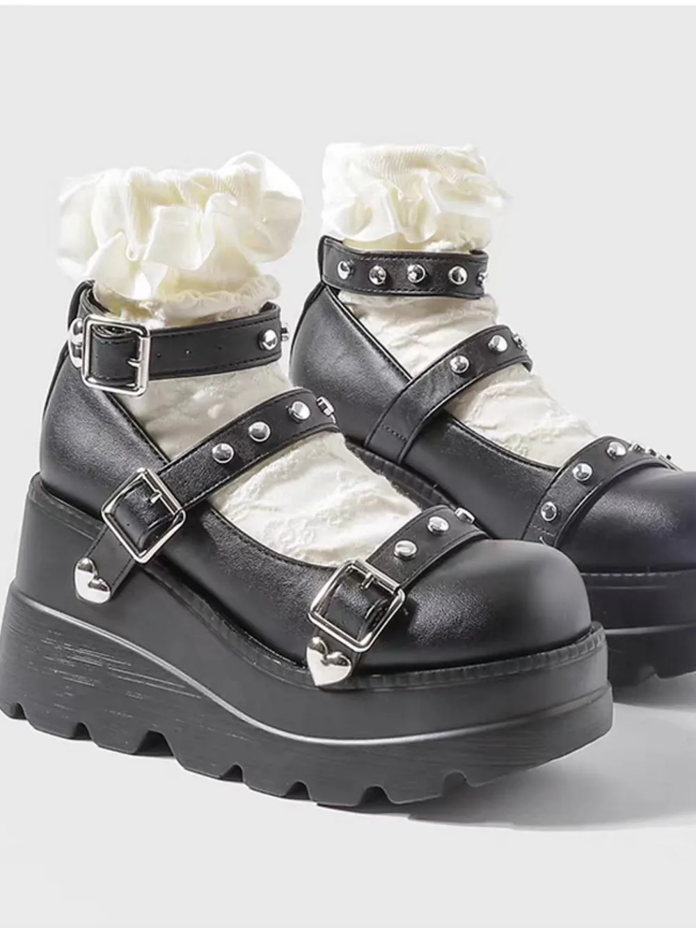 Platform Mary Jane Shoes with Triple Buckle Straps, image 3