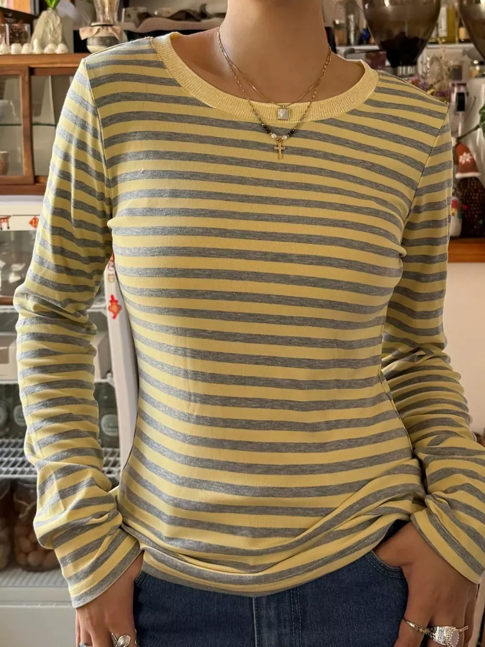 Slim-Fit Striped Long Sleeve T-Shirt, image 3