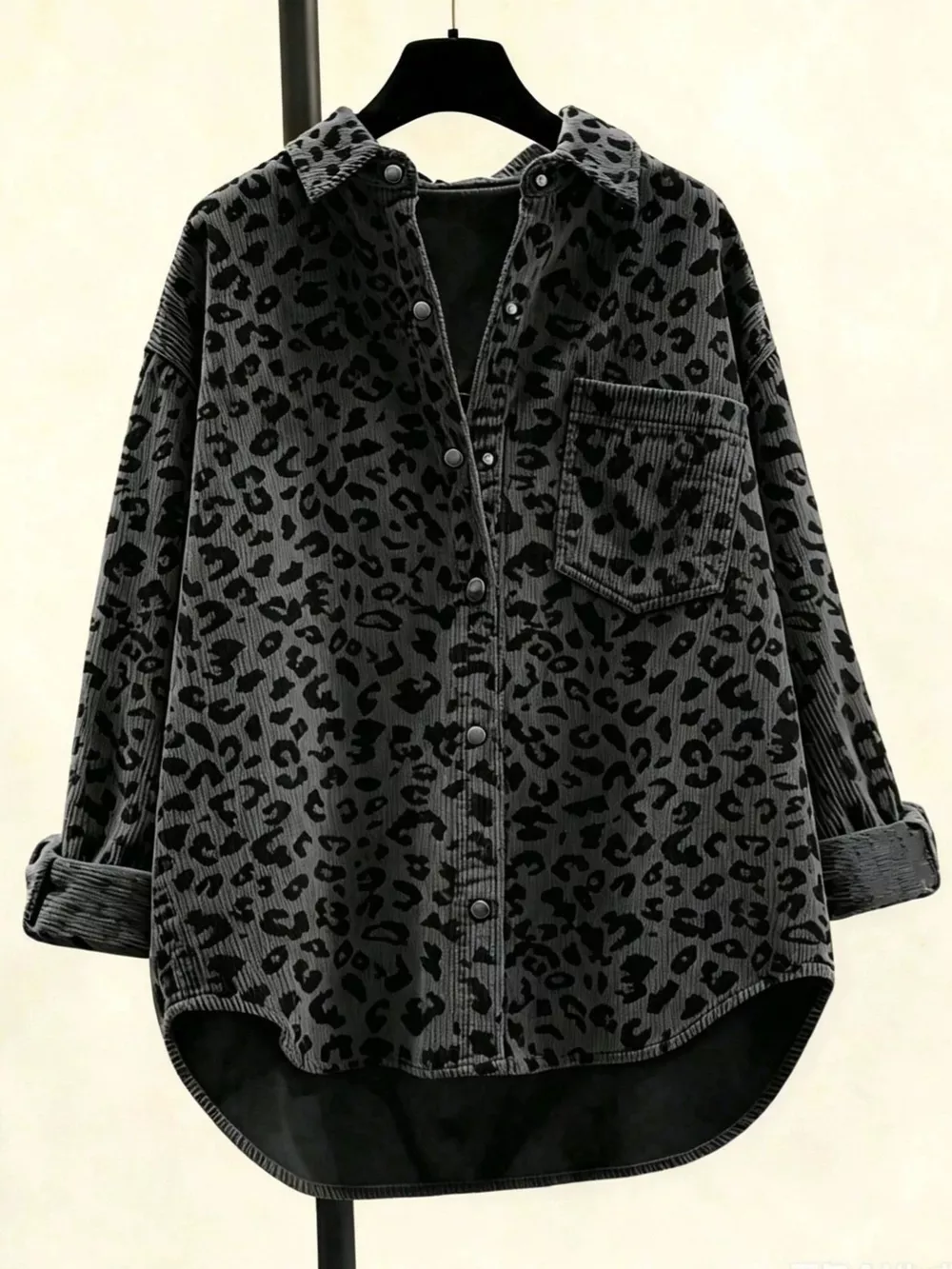 Oversized Leopard Corduroy Button-Down Shirt, image 7