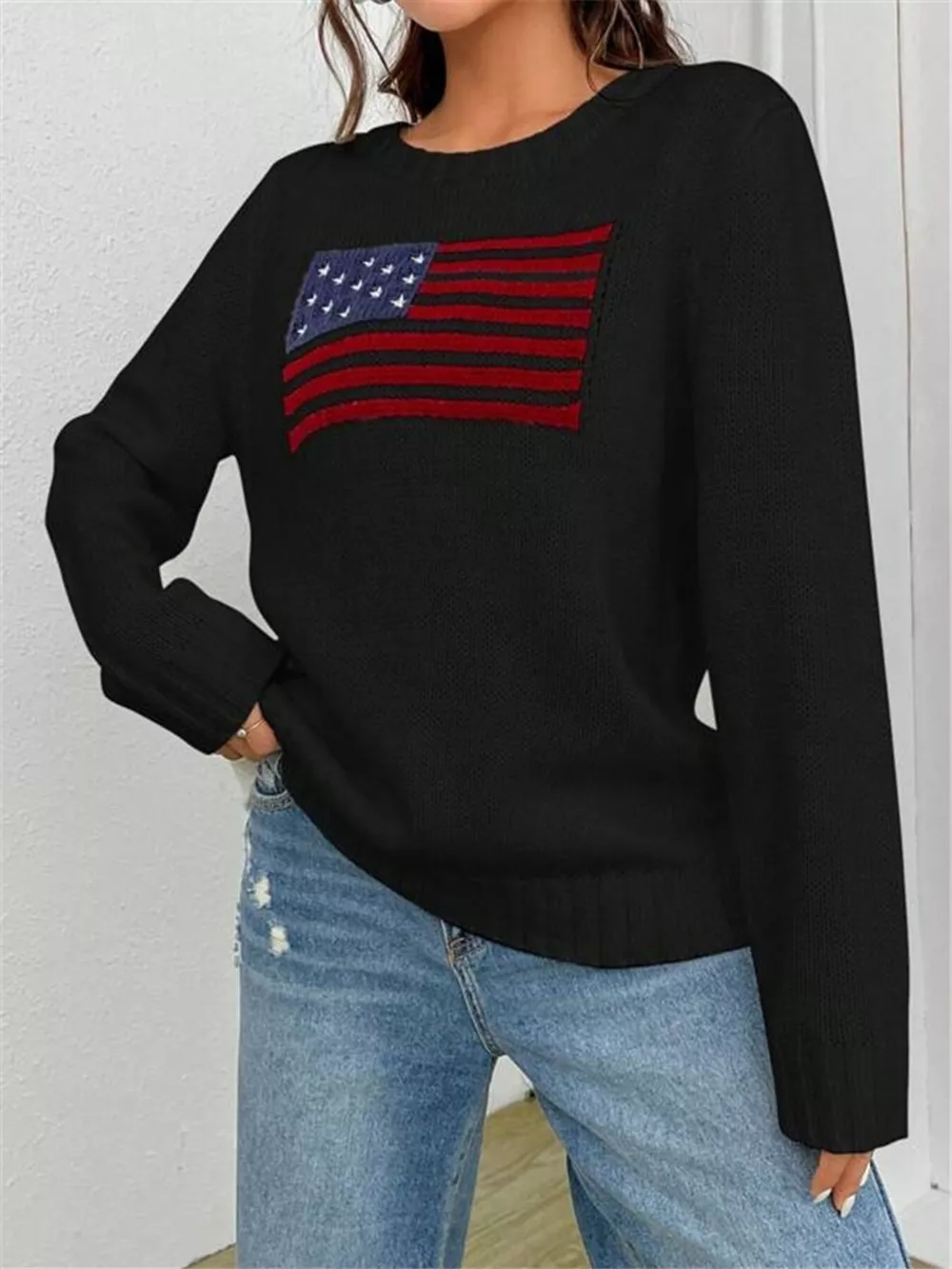 US Flag Round Neck Long Sleeve Sweater, image 9