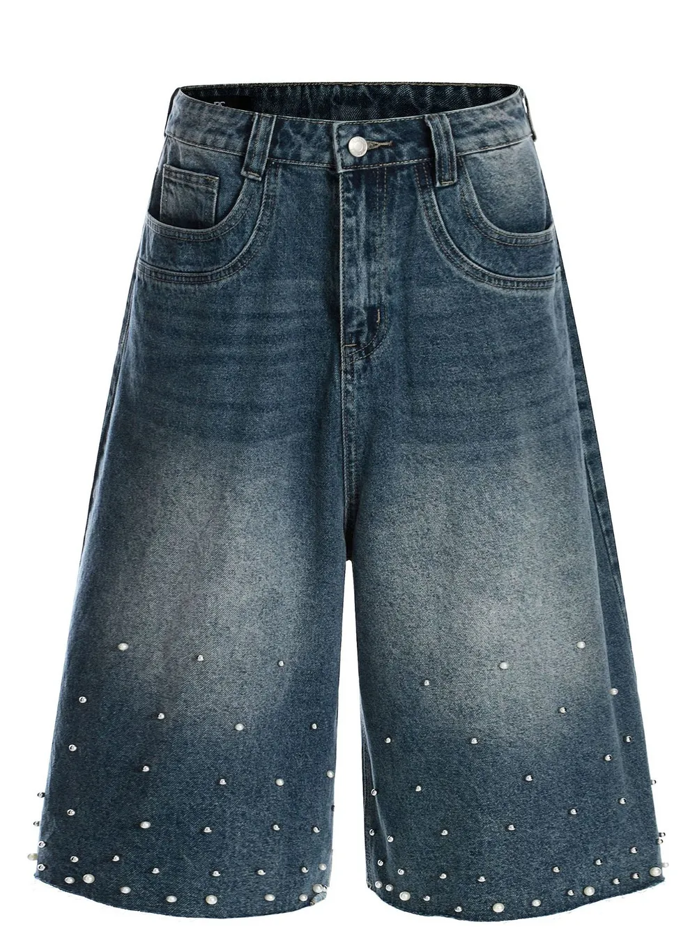 Men's Pearl Embellished Wide Leg Denim Shorts