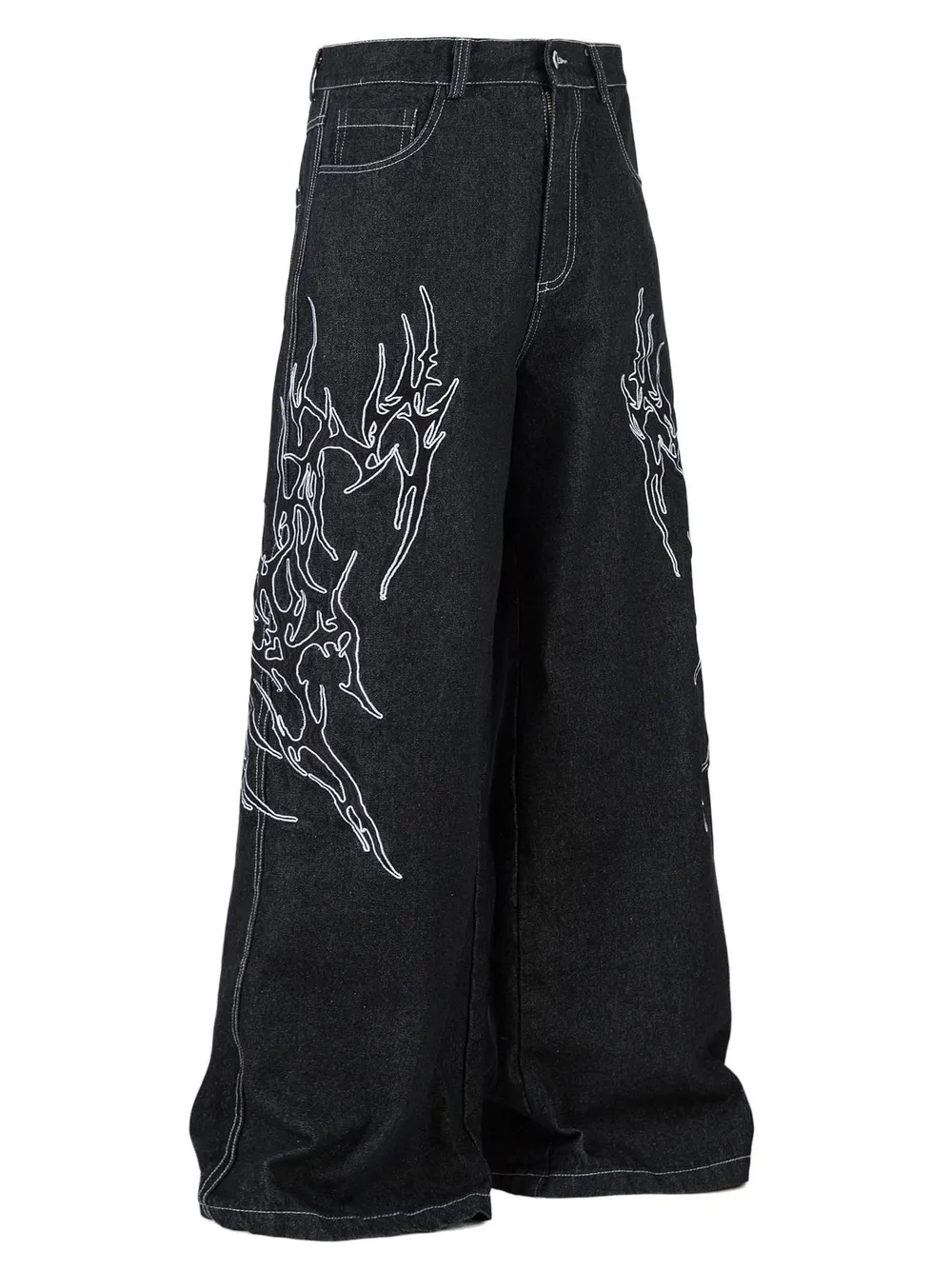 Men's Embroidered Wide Leg Baggy Jeans, image 2