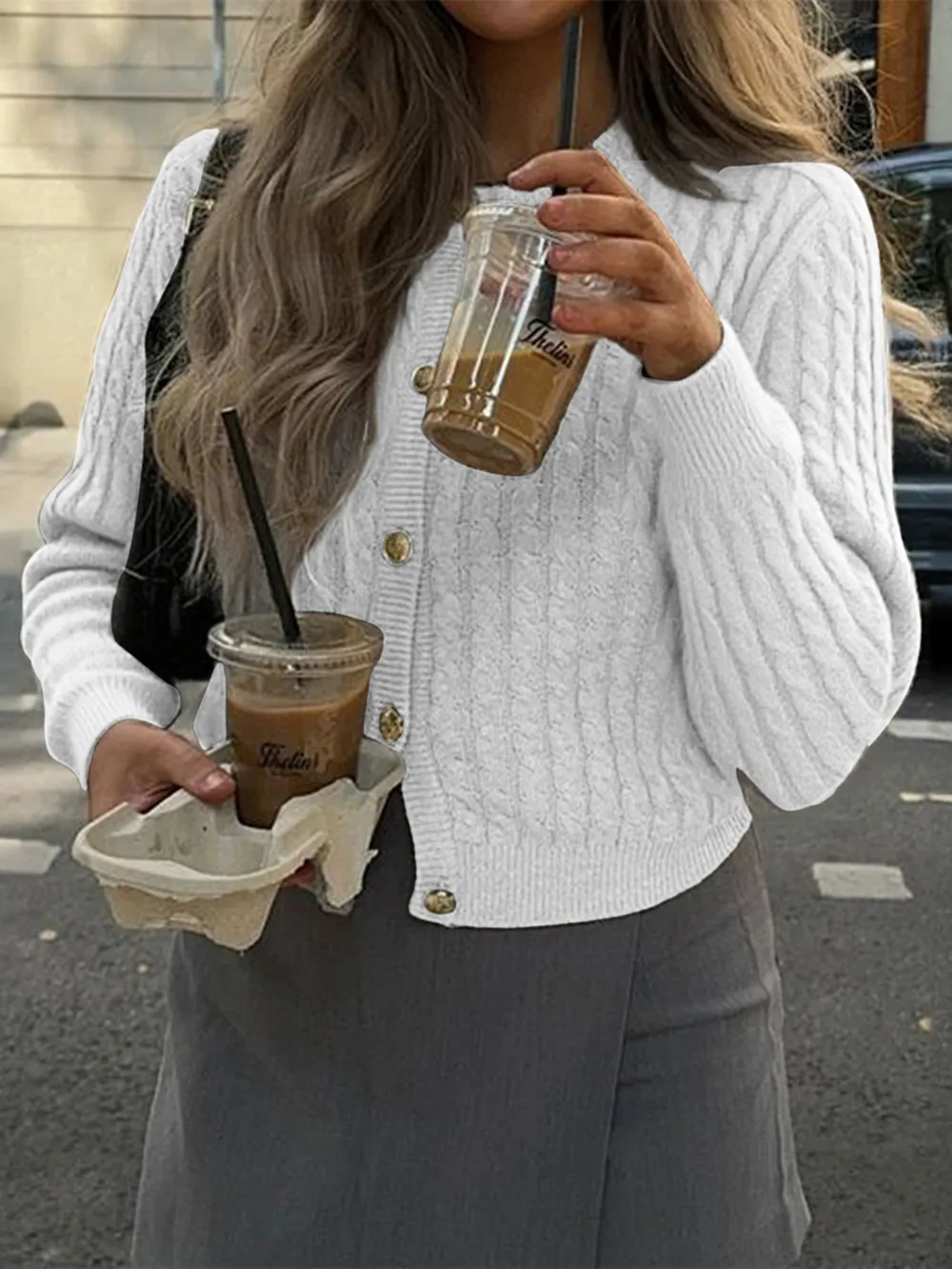 Cable Knit Button-Up Cardigan, image 7