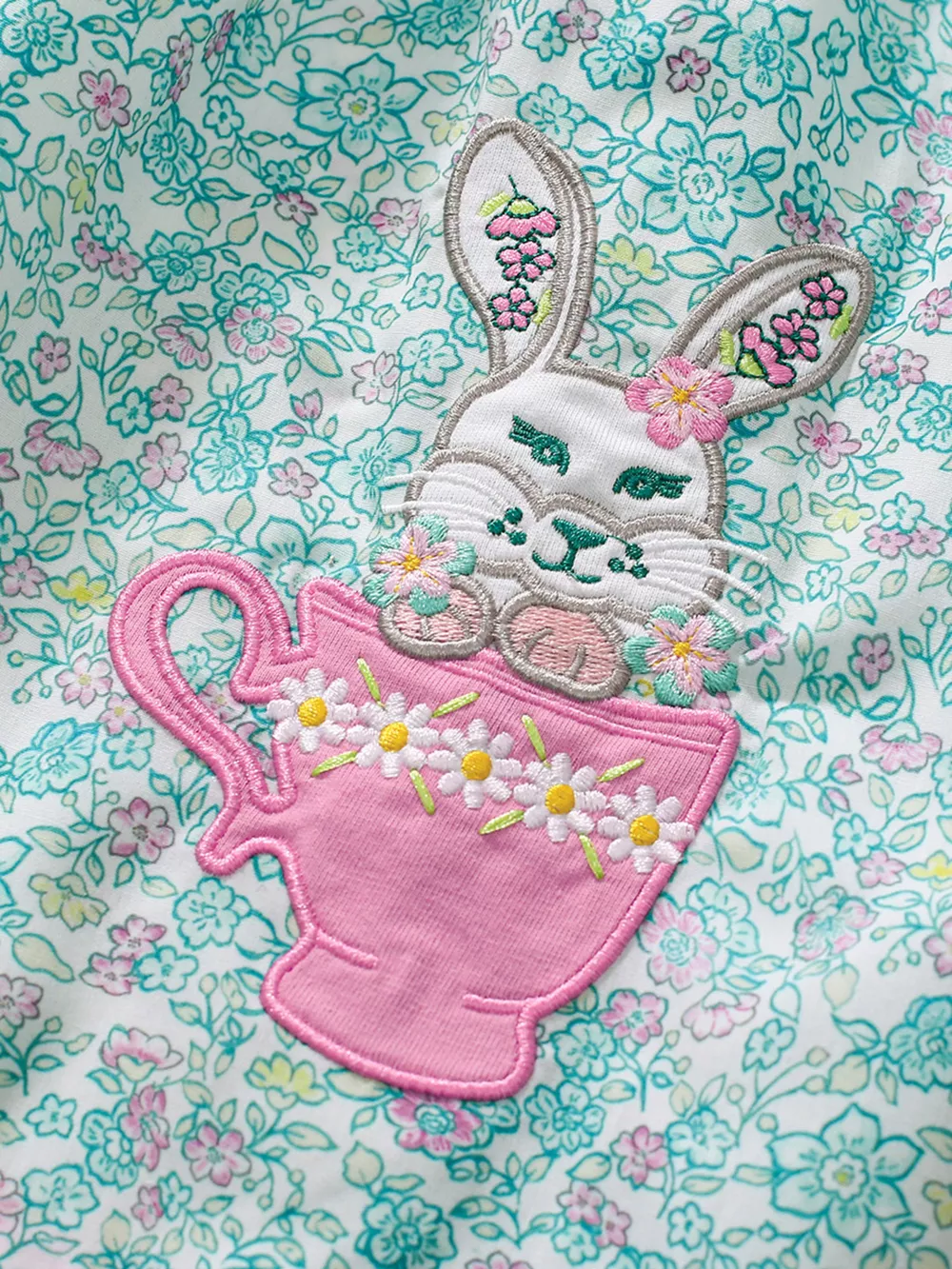 Children's Floral Print Bunny Peter Pan Collar Dress, image 2