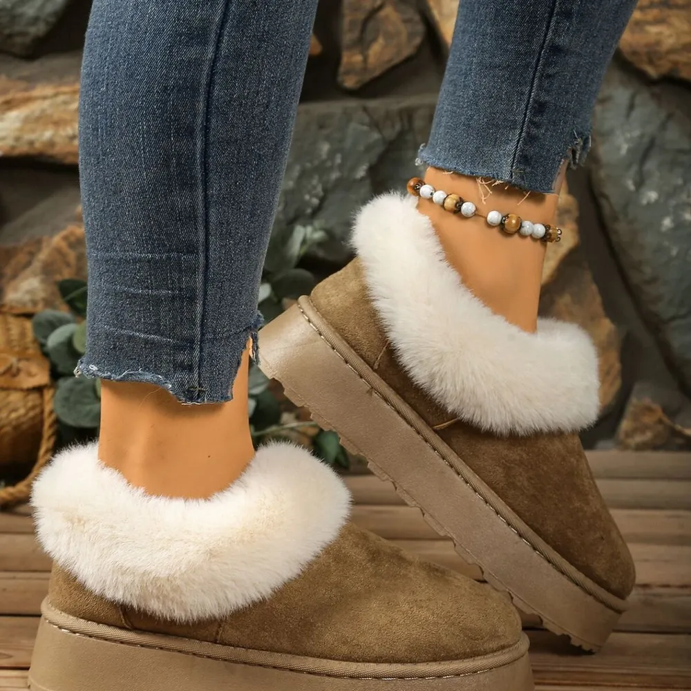 Fuzzy Trim Round Toe Platform Boots, image 7