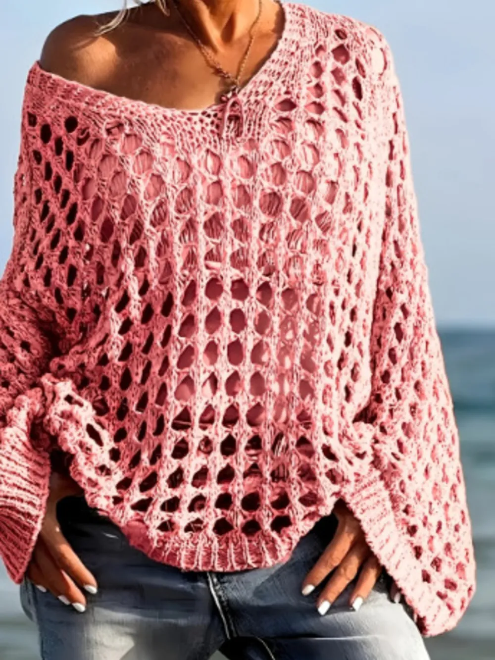Crochet Long Sleeve Knit Cover Up, image 13