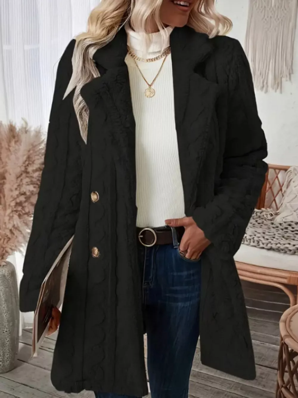 Cozy Faux Shearling Double-Breasted Outerwear, image 8