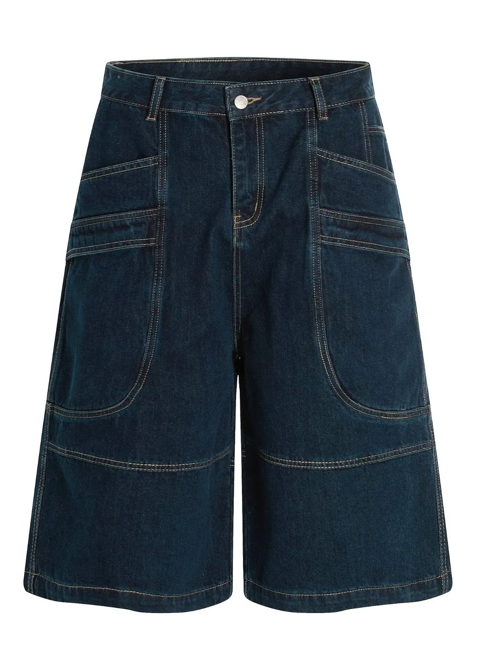 Men's Wide-Leg Denim Shorts with Contrast Stitching, image 4