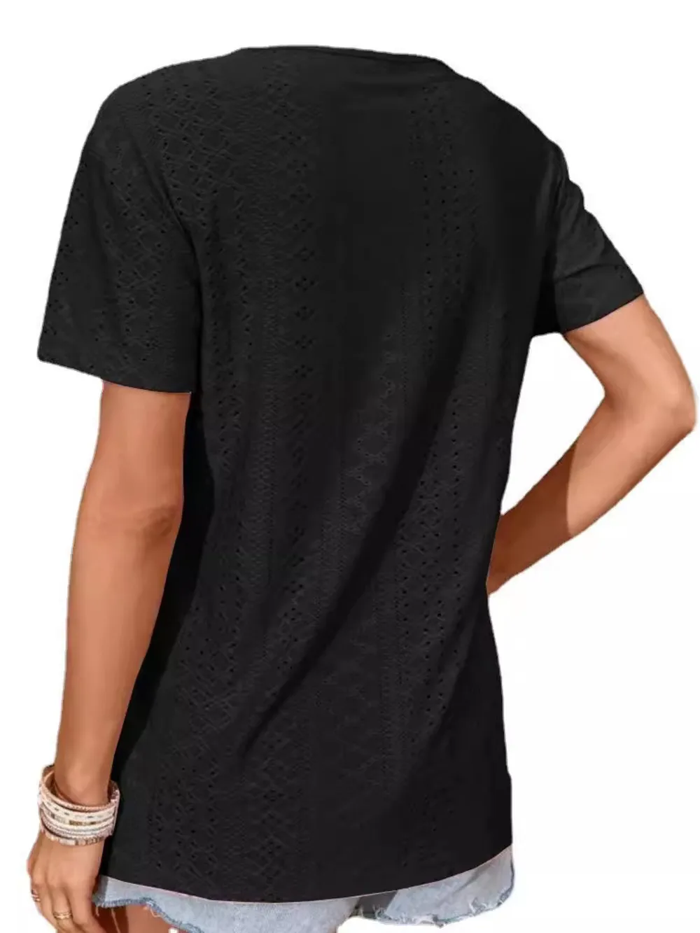 Eyelet Crisscross Short Sleeve T-Shirt, image 2