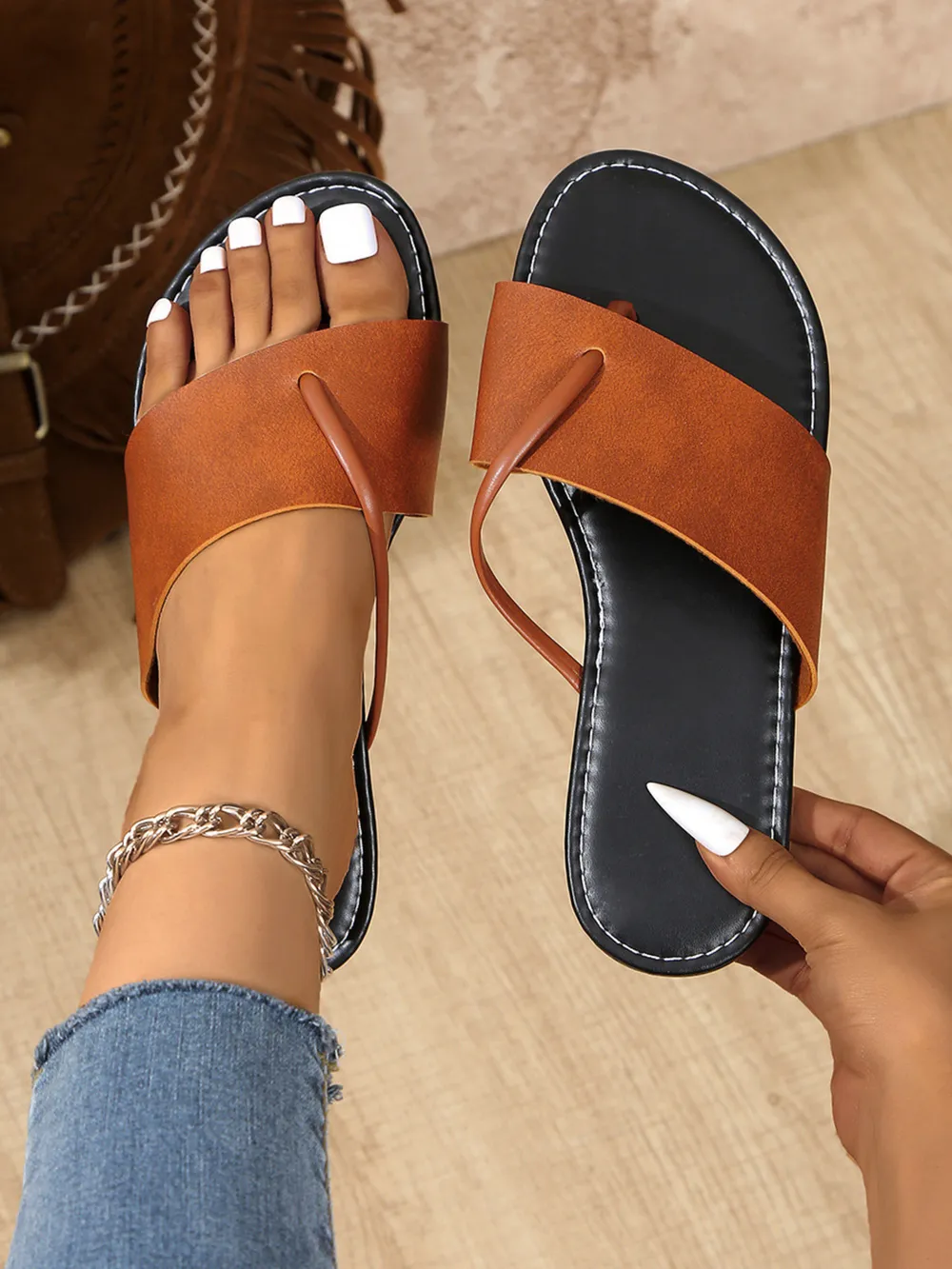 PU Leather Flats Sandals, image 2