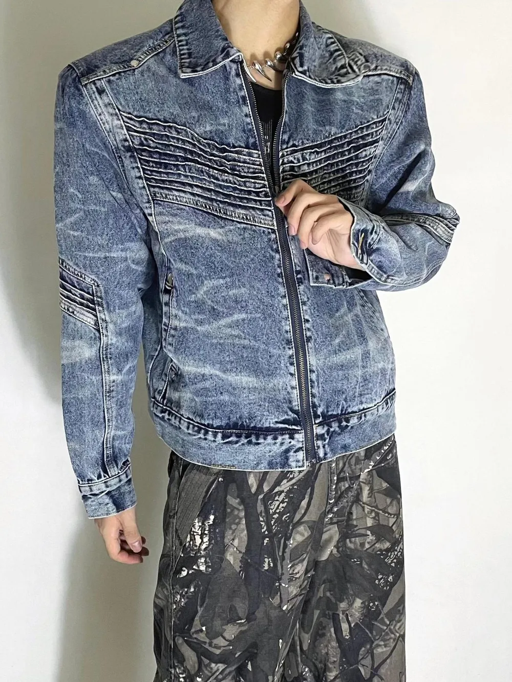 Men's Washed Zip Up Denim Jacket, image 2