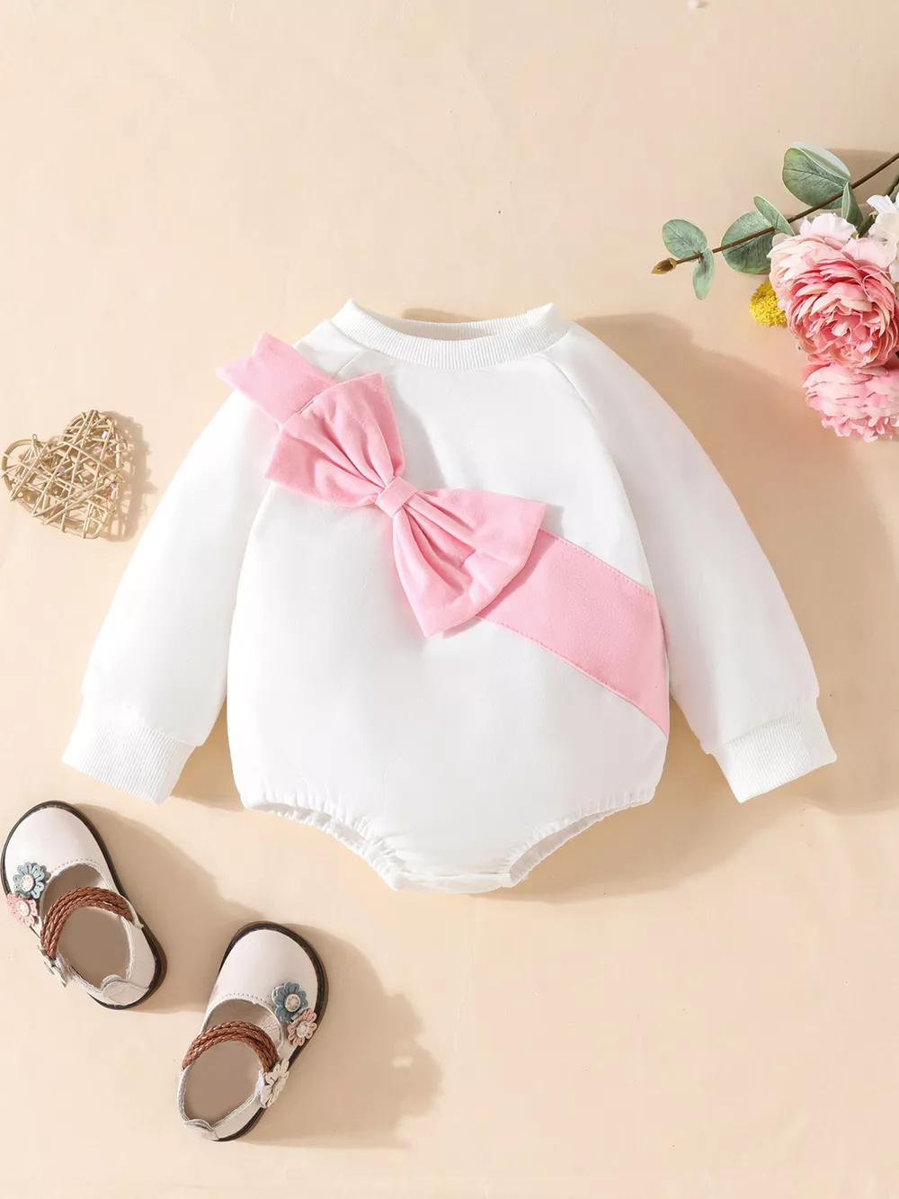 Children's Bow Decor Long Sleeve Baby One-Piece Bodysuit