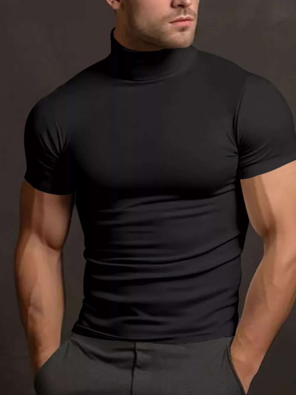 Men's Full Size Short Sleeve Turtleneck T-Shirt Plus Size, image 2