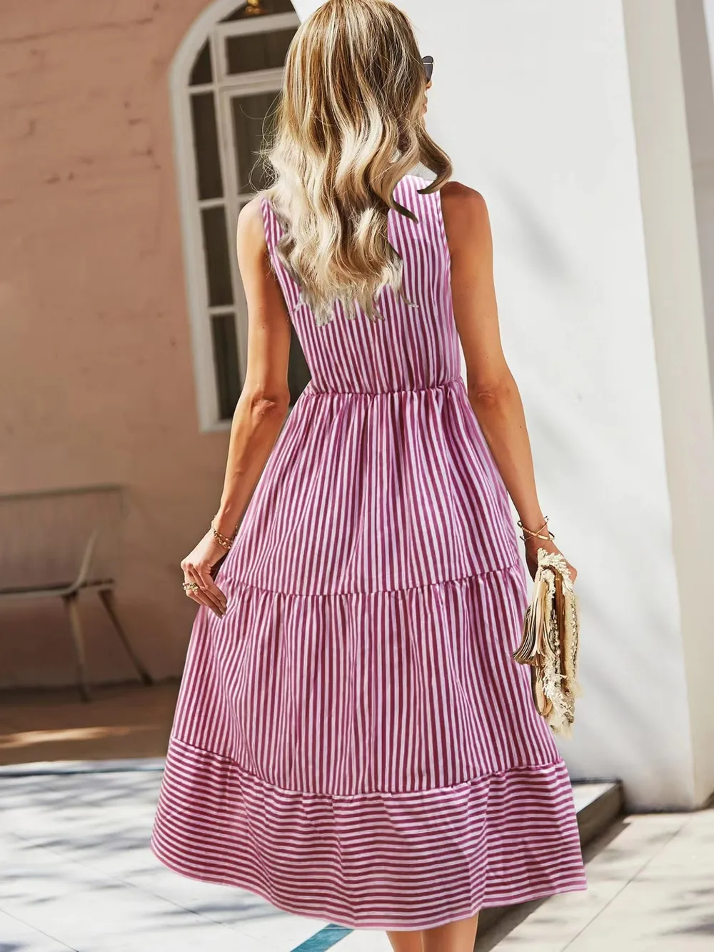 Striped Sleeveless Tiered Midi Dress, image 6