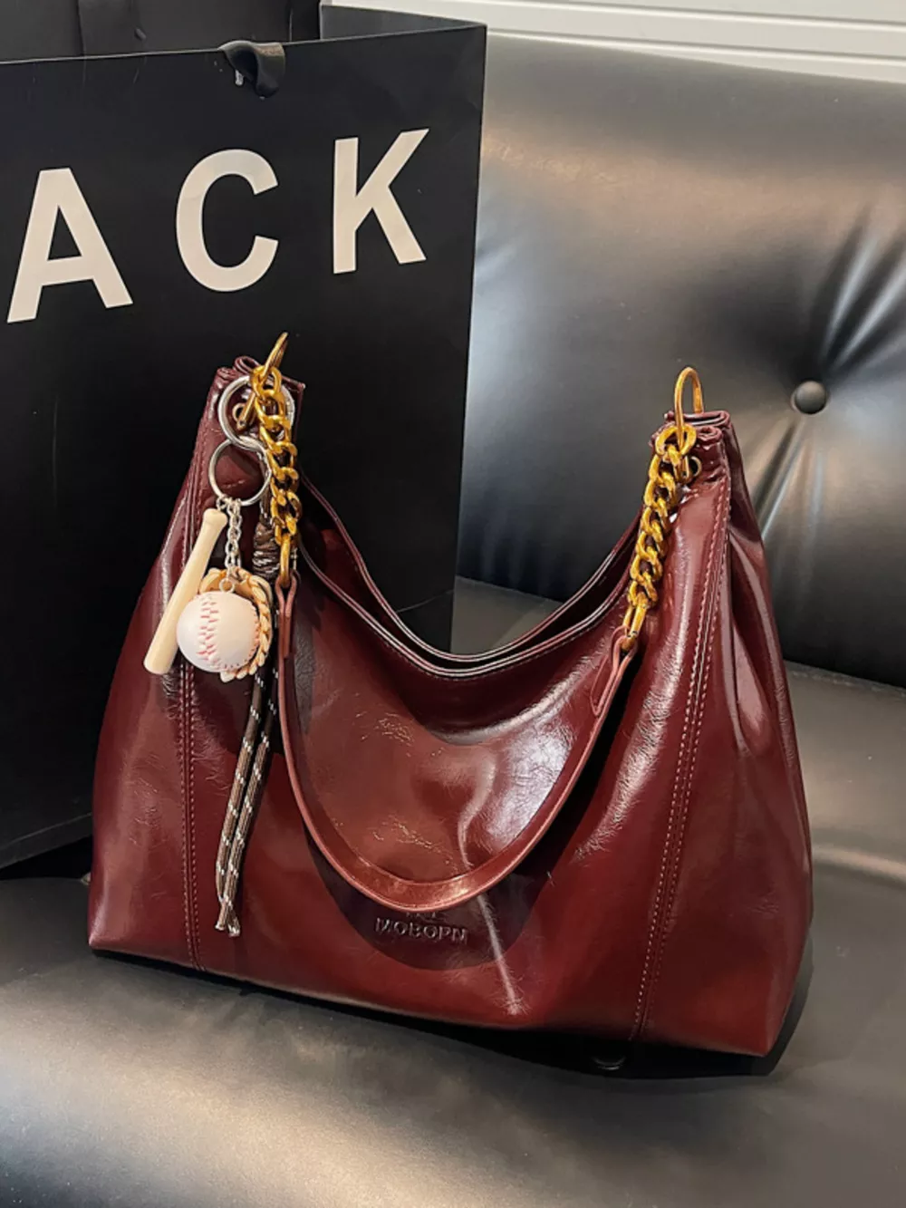 Leather Chain Shoulder Bag, image 2