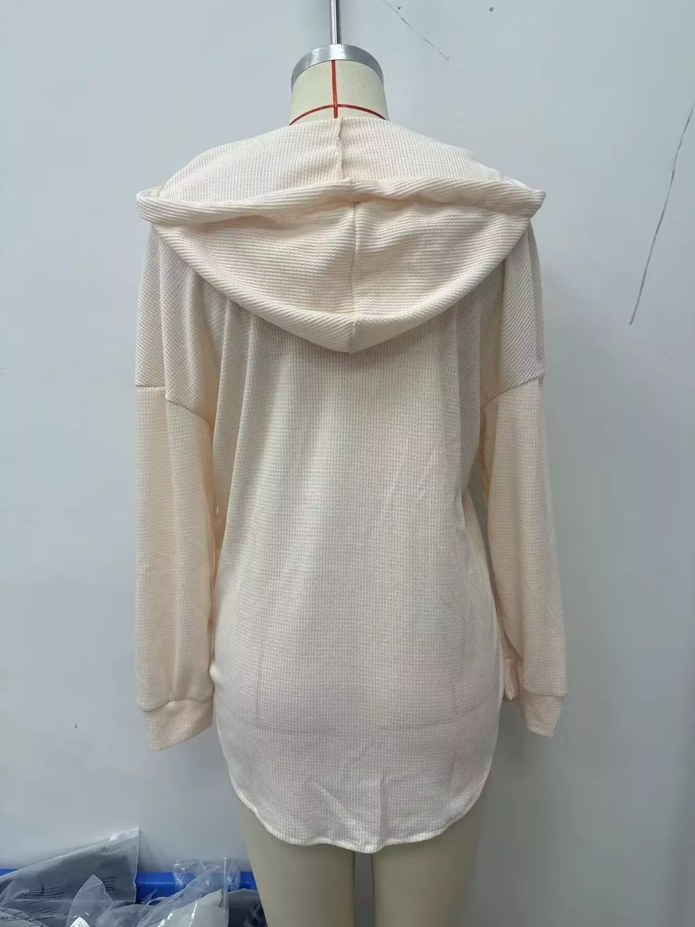 Drawstring Waffle Knit Hoodie, image 3