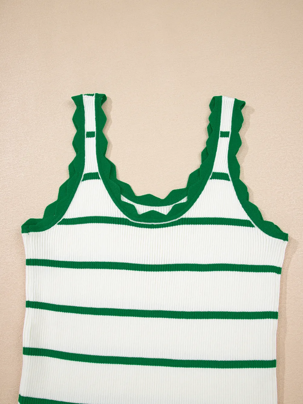 Stripe Scalloped Edge Crew Neck Knit Tank Top, image 11