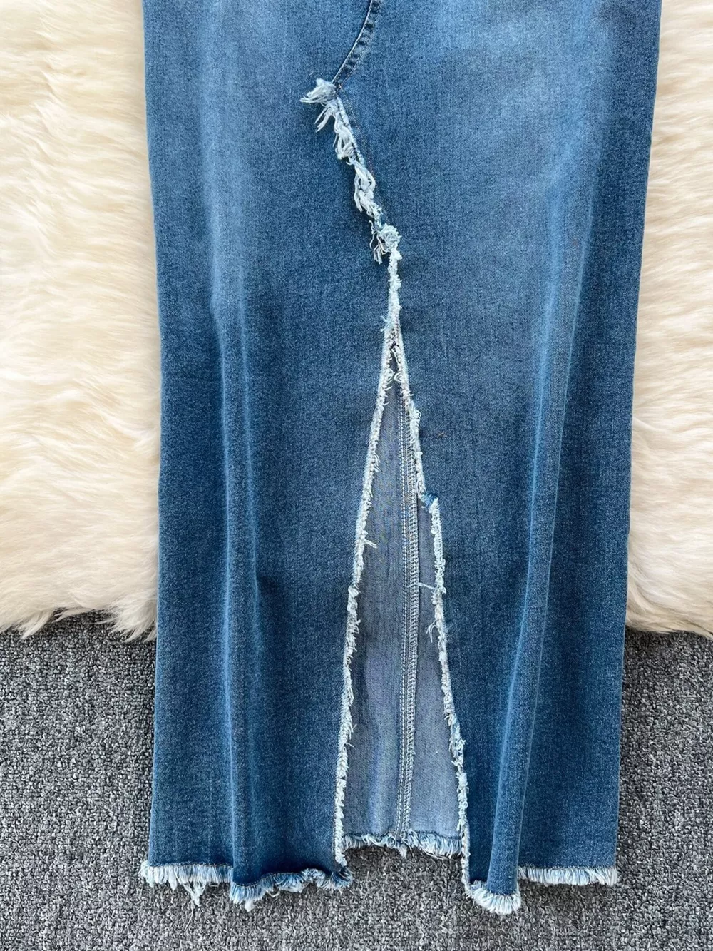 Sleeveless Frayed Hem Slit Denim Dress, image 6