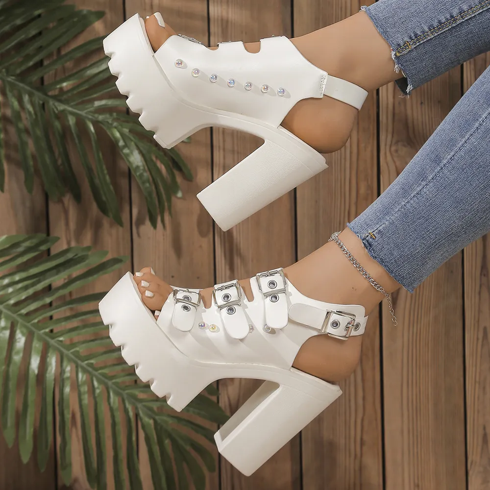 Buckle Platform Block Heels Sandals, image 9
