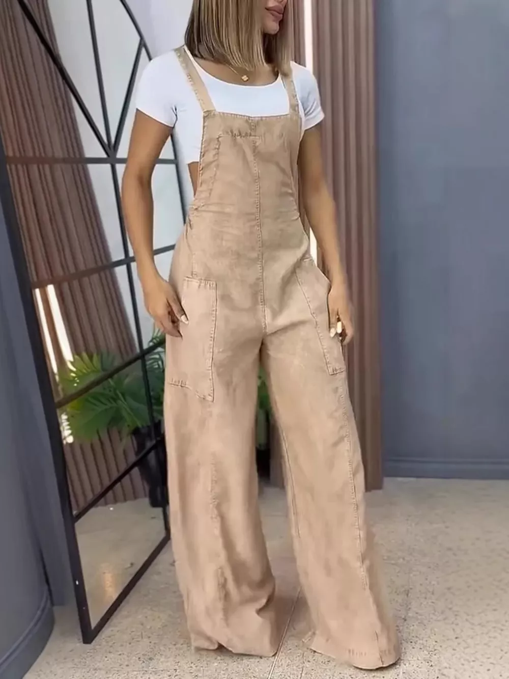Full Size Vintage Wash Wide Leg Denim Overalls Plus Size, image 8