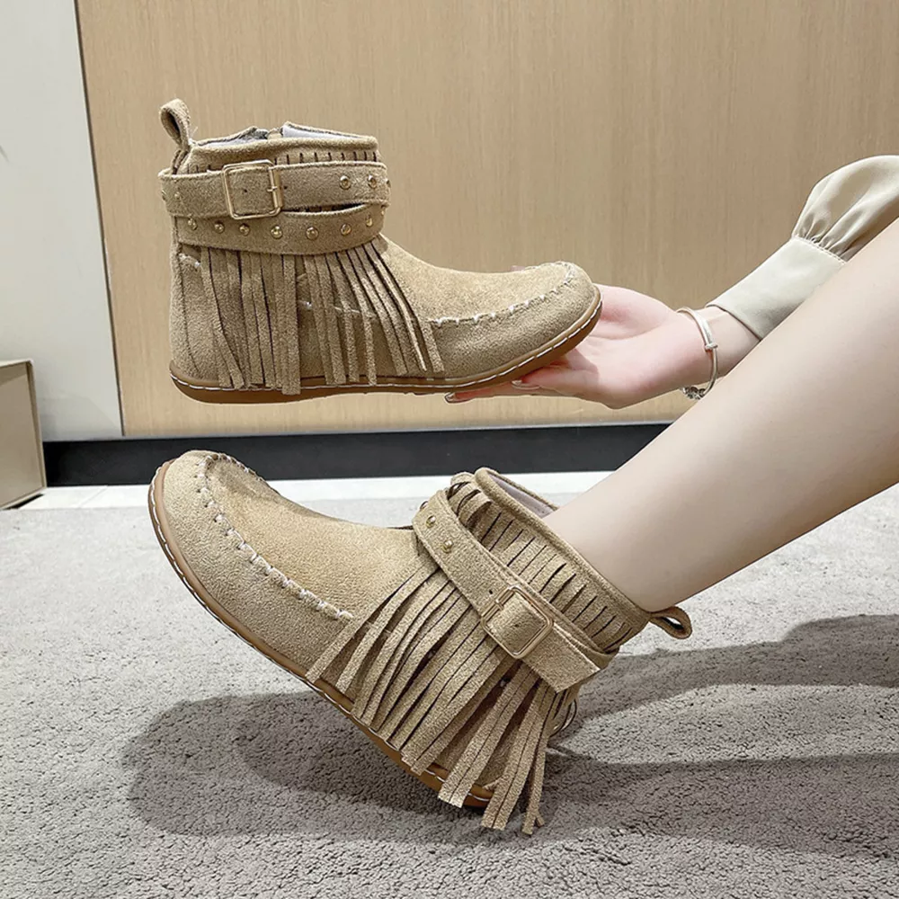 Fringe Round Toe Flats Boots, image 10