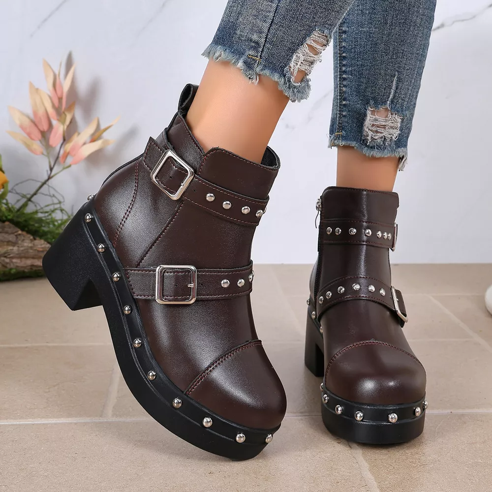 Round Toe Block Heels Boots, image 5