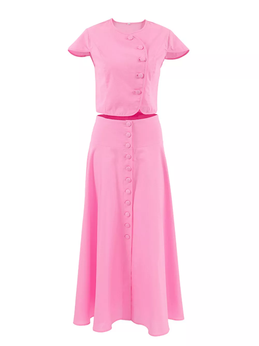 Cap Sleeve Button-Down Crop Top and Midi Skirt Set, image 18