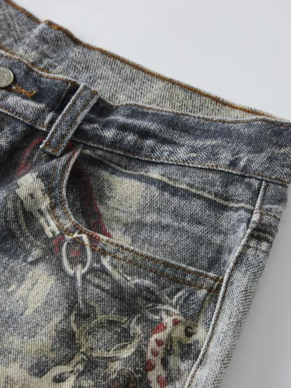 Men's Distressed Printed Wide Leg Jeans, image 7