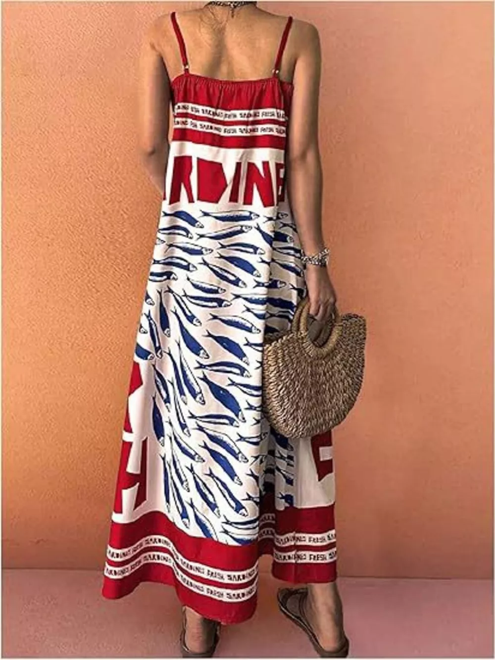 Sardine Print Spaghetti Strap Maxi Dress, image 3