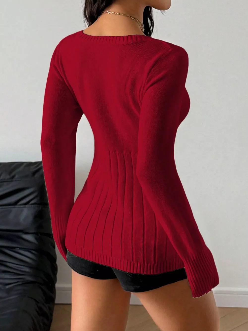 Cable Knit Button-Front Fitted Sweater, image 11