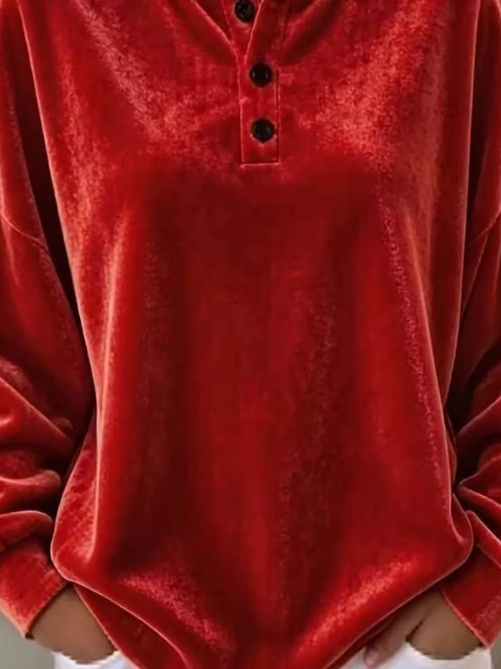 Velvet Henley Top with Button Detail, image 10