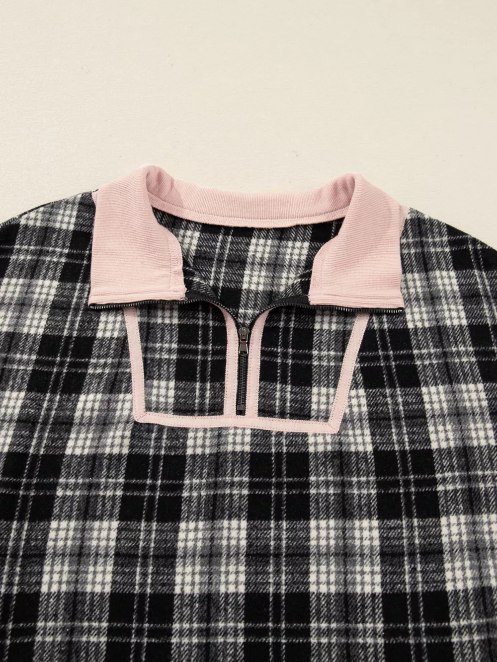 Plaid Polo Collar Zip up Contrast Trim Shift Long Sleeve Mini Dress, image 6
