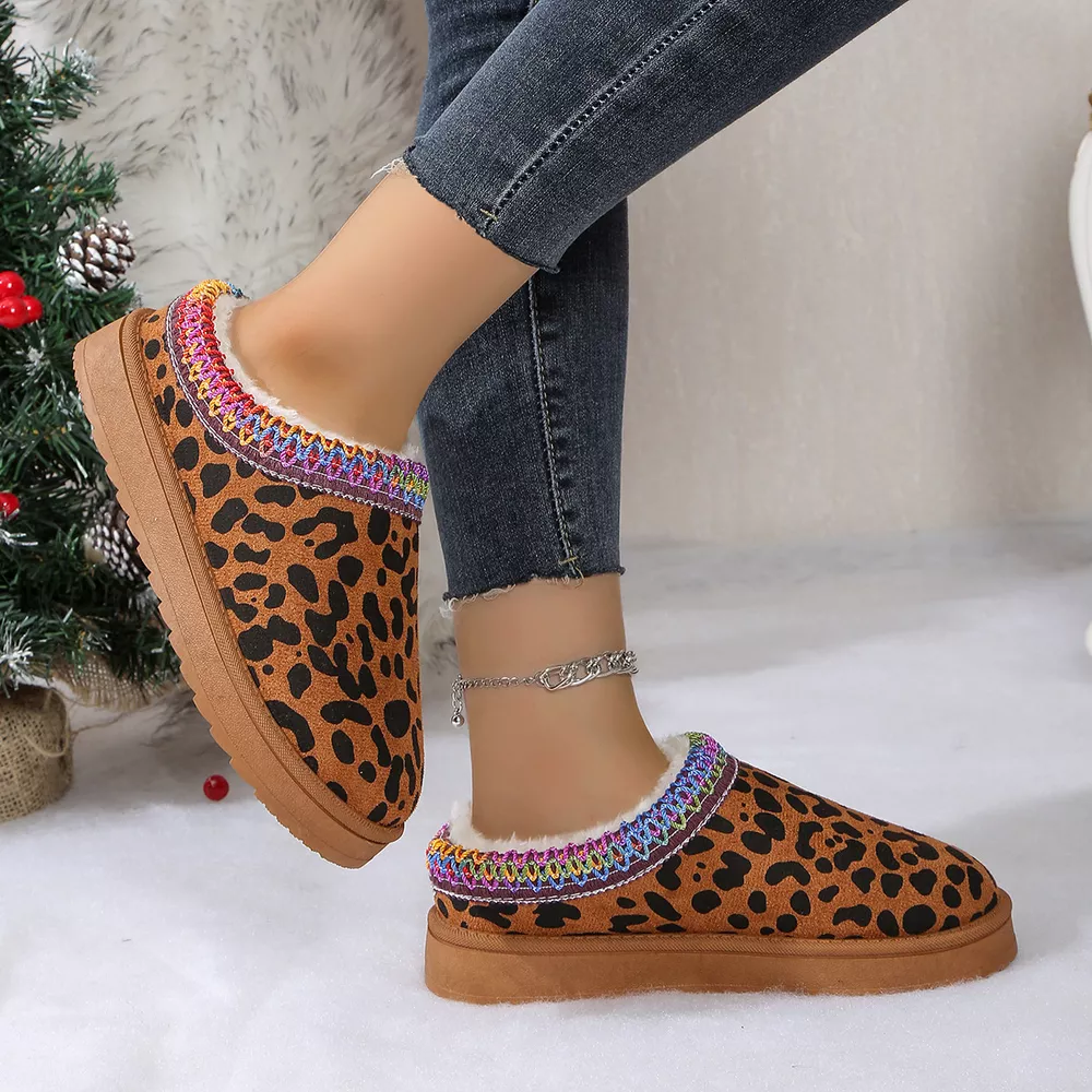 Leopard Print Plush Lined Warm Slip-Ons, image 9