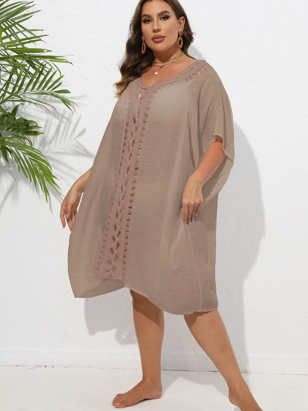 Crochet Trim V-Neck Beach Cover Up Dress, image 20